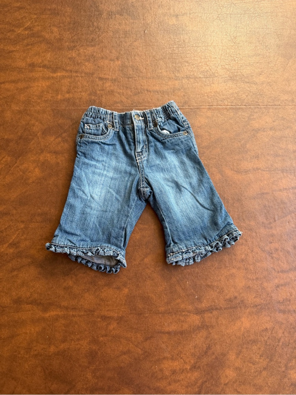 Place Girls Blue Ruffle-Hem Denim Capris
